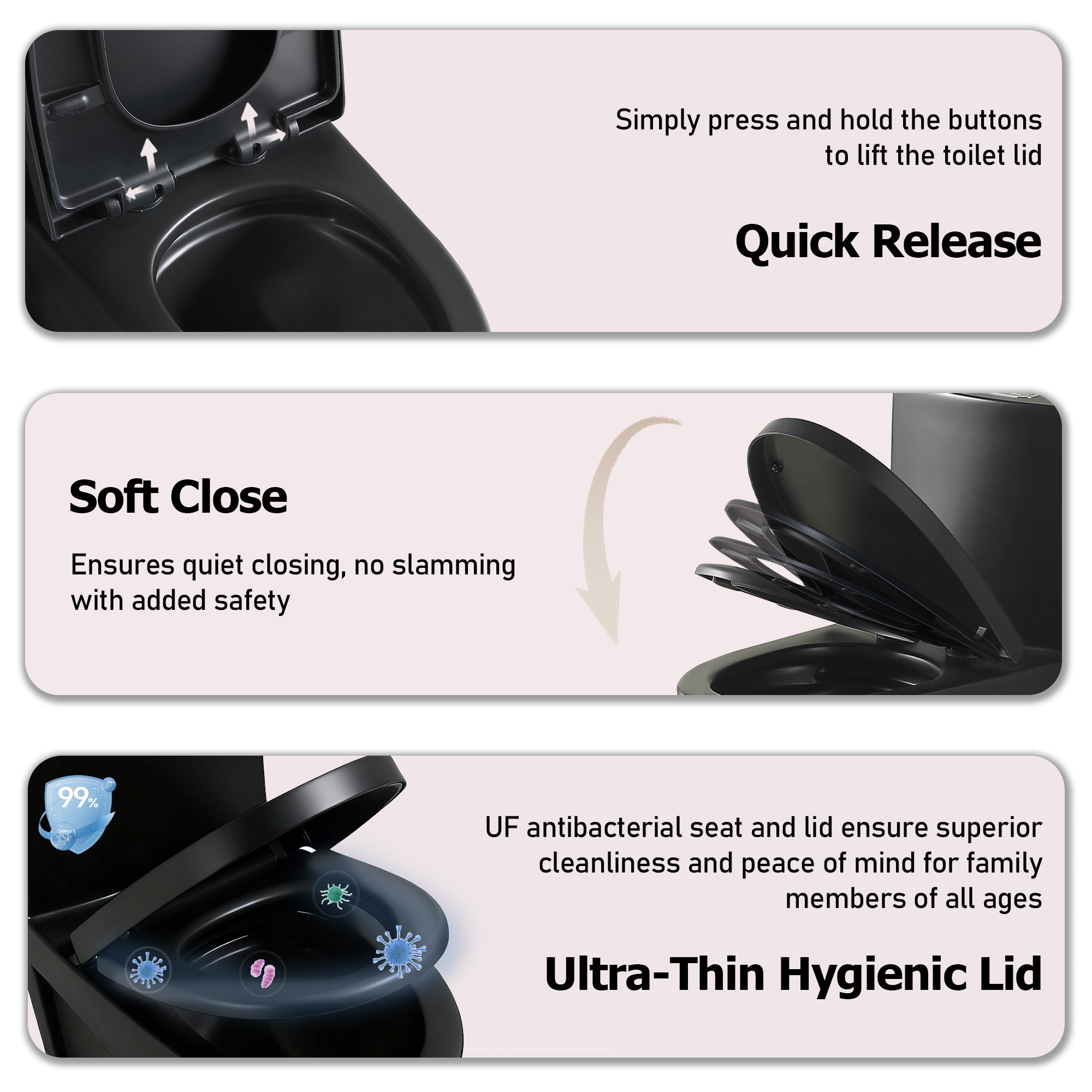 Dual-flush One Piece Toilet Matte Black Elongated Comfort Height_voghion.com